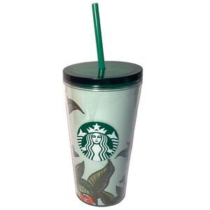 2021 Starbucks 16 oz. FLORAL Cup Tumbler Flower w/Green Lid Green Straw